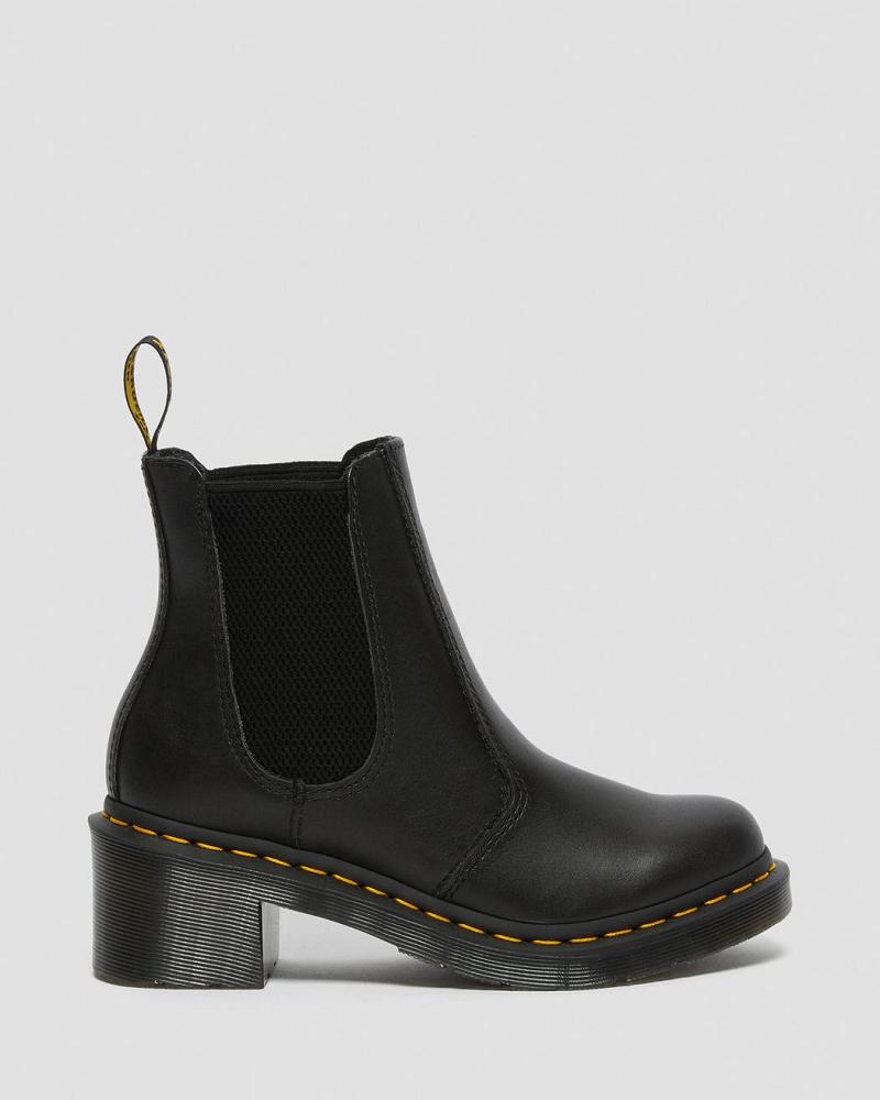 Black Women's Dr Martens Cadence Leather Heeled Chelsea Boots | CA 123ZUT